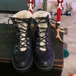 Bernardo Black Leather Boots with Cream Lining